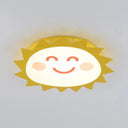 Happy Cartoon Sun Flush Mount Light: Fun & Gentle Led Ceiling Light For Kindergarten Yellow / White