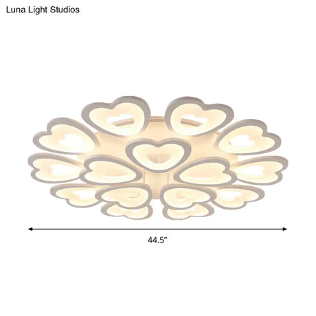 Heart Acrylic Shade Flush Mount Light For Bedroom - White Ceiling Lamp In Warm/White/Natural