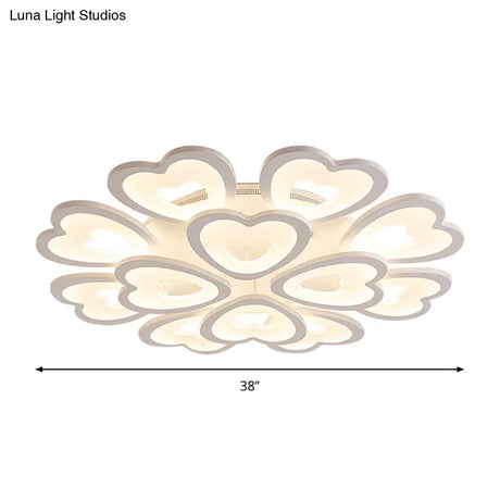 Heart Acrylic Shade Flush Mount Light For Bedroom - White Ceiling Lamp In Warm/White/Natural