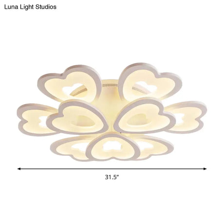 Heart Acrylic Shade Flush Mount Light For Bedroom - White Ceiling Lamp In Warm/White/Natural