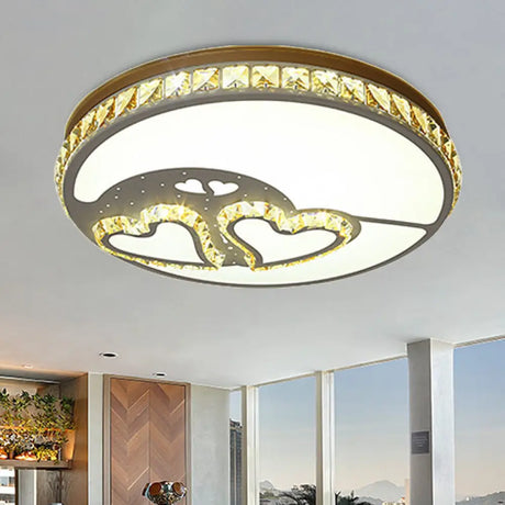 Heart Crystal Flush Mount Led Ceiling Lamp - Modern Bedroom Fixture In White
