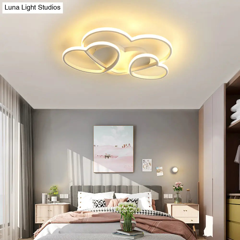 Heart Led Flush Mount Ceiling Fixture For Kid’s Room - Nordic Acrylic In White/Pink/Gold 19.5’