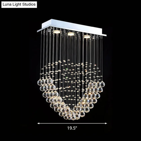 Heart - Shaped Crystal Orb Led Flush Mount Lamp In Chrome - Modern Restaurant Lighting