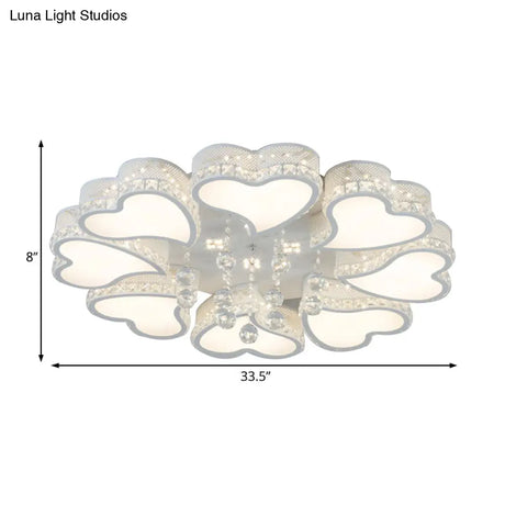 Heart Shaped Led Flush Mount Ceiling Lamp With Crystal Drop And Warm/White Light (3/4/6 Lights)