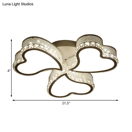 Heart Shaped Led Flush Mount Ceiling Lamp With Crystal Drop And Warm/White Light (3/4/6 Lights)