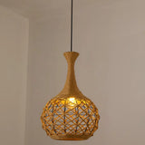 Hemp Rope Caged Pendant Light - Vintage Single-Bulb Hanging Fixture For Restaurants In Brown / N