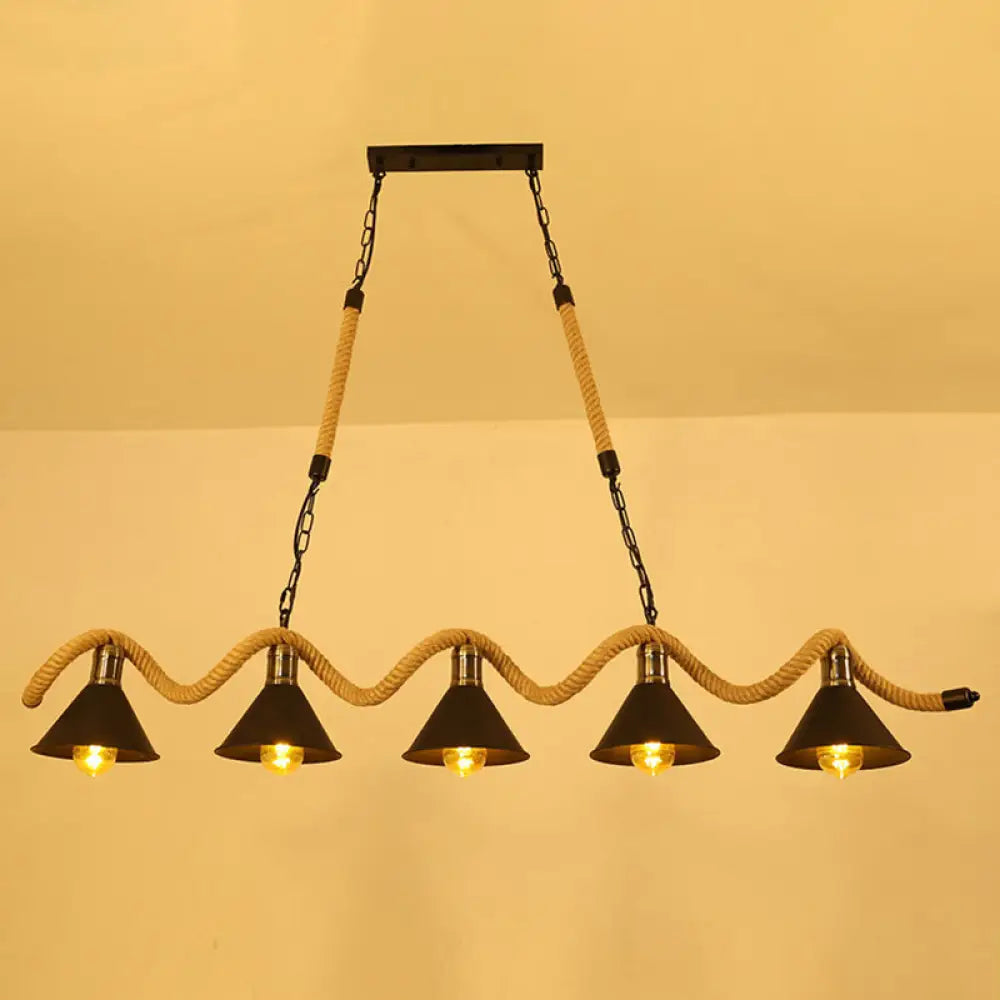 Hemp Rope Chandelier Pendant Light - Vintage Restaurant Hanging In Flaxen 5 /