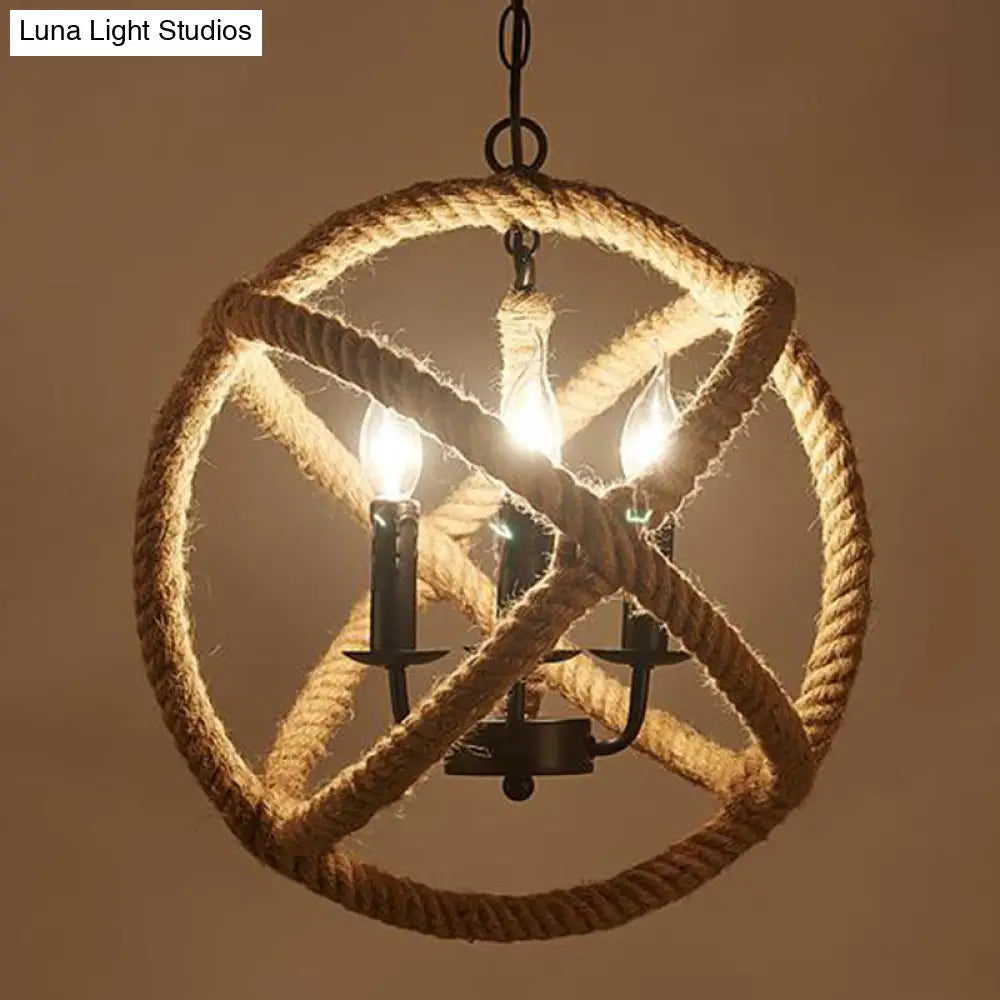 Hemp Rope Yellow Chandelier Light - Farmhouse Pendant Lighting Fixture (3-Light 14/16.5/20.5 Wide)