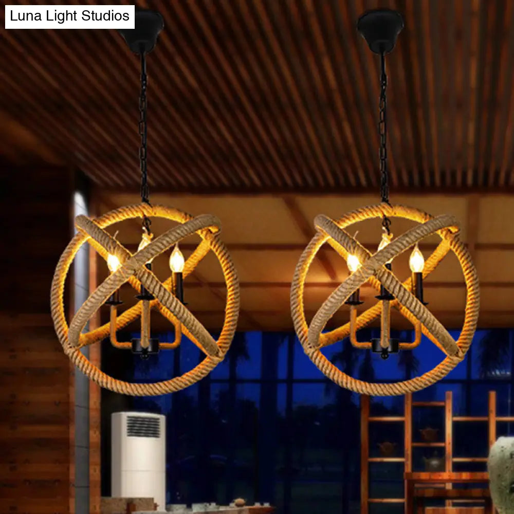 Hemp Rope Yellow Chandelier Light - Farmhouse Pendant Lighting Fixture (3-Light 14/16.5/20.5 Wide)