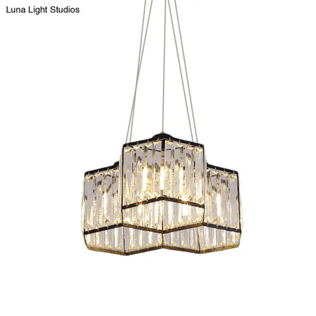 Hexagon Clear K9 Crystal Chandelier With 3/4 Pendant Lights Elegant Black Ceiling Fixture
