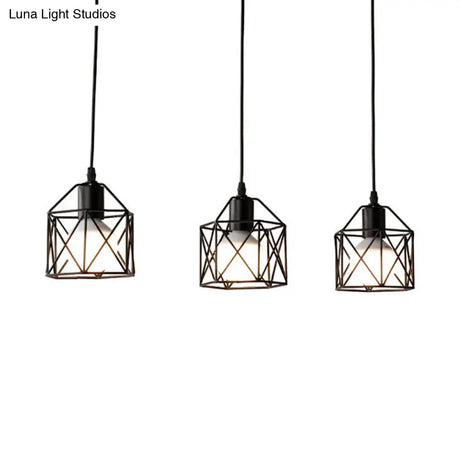 Hexagon Kitchen Ceiling Fixture - Wire Cage Pendant Light With Farmhouse Style Metallic Finish 3