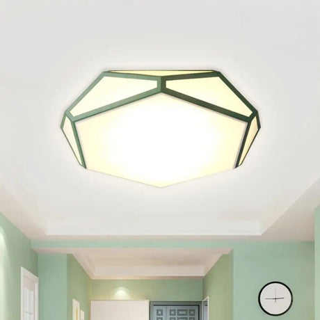 Hexagon Led Ceiling Light In Nordic Candy Colors For Corridors Green / 16.5’ Warm