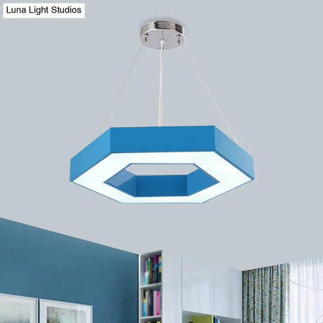 Hexagon Ring Led Chandelier In Vibrant Colors For Kindergarten Down Lighting