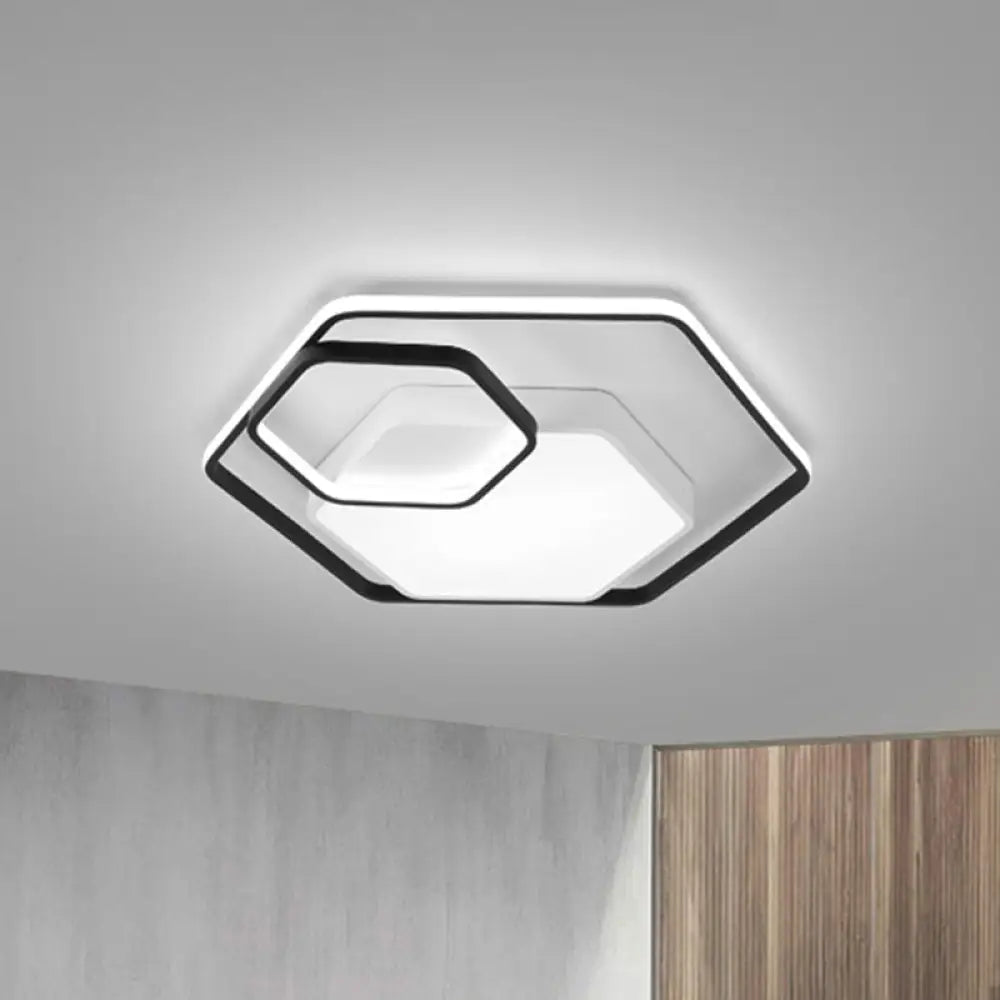 Hexagonal Ceiling Lamp - Modern Style Metallic Led 21’/27’ W Black And White/White Flush Light