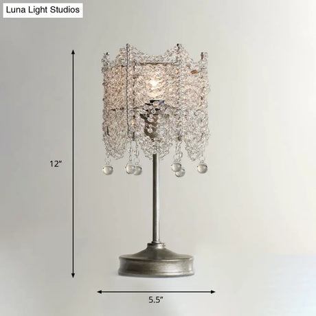 Hexagonal Crystal Strand Table Light - Traditional Bedroom Nightstand Lighting In Silver/Gold