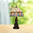 Honeycomb Shade Tiffany Bronze Stained Glass Nightstand Lamp With Rose Edge And Angel Base