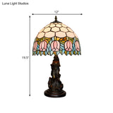 Honeycomb Shade Tiffany Bronze Stained Glass Nightstand Lamp With Rose Edge And Angel Base