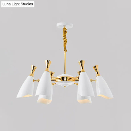 Horn-Shaped Led Suspension Light: Metallic Simplicity Chandelier For Living Room