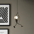 Human Shape Pendant Light: Black Finish Industrial Iron 1-Bulb For Restaurants