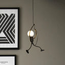 Human Shape Pendant Light: Black Finish Industrial Iron 1-Bulb For Restaurants