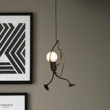 Human Shape Pendant Light: Black Finish Industrial Iron 1-Bulb For Restaurants