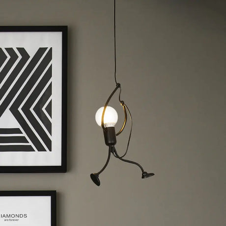 Human Shape Pendant Light: Black Finish Industrial Iron 1-Bulb For Restaurants
