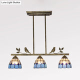 Indoor Island Pendant Light - Tiffany Style Antique Brass/Black/Blue Dome Stainless Glass Shade Pack