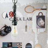 Industrial 1-Light Wrought Iron Pipe Pendant With Adjustable Rope - Aged Silver/Copper Silver