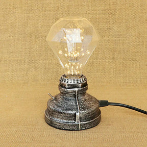 Industrial Aged Brass Table Lamp With Bare Bulb And Plug In Cord Silver