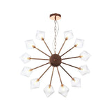 Industrial Amber/Clear Glass Diamond Shade Chandelier Lamp With Multiple Heads In