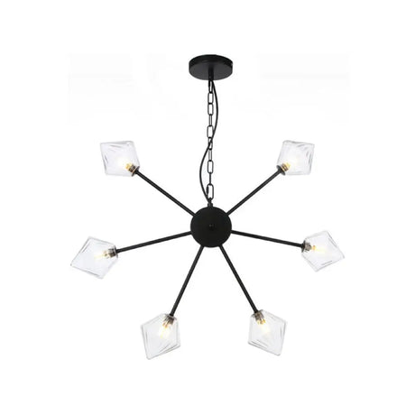 Industrial Amber/Clear Glass Diamond Shade Chandelier Lamp With Multiple Heads In