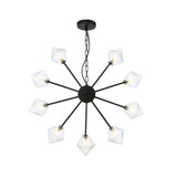 Industrial Amber/Clear Glass Diamond Shade Chandelier Lamp With Multiple Heads In
