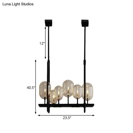 Industrial Amber Glass Hanging Light Fixture - Capsule Restaurant Island Lighting (6/8 Bulbs Black)