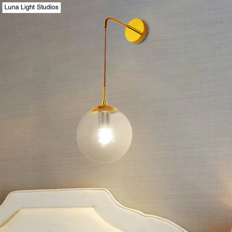 Industrial Amber Glass Wall Lamp - 1 Light Globe Sconce Fixture In Black/Brass For Living Room