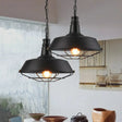 Industrial Barn Metal Suspension Lighting - 1 Head Dining Room Hanging Lamp With Tapered Cage Guard