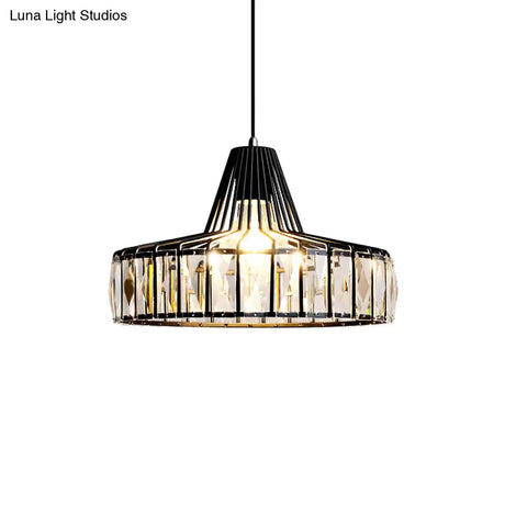 Industrial Black Barn Pendant Light Fixture With Crystal Block - 1 Hanging Kit 10’/12.5’ Wide