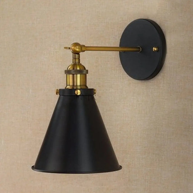 Industrial Black/Brass Sconce With Metal Conic Shade - Stylish Wall Lighting For Living Room Black