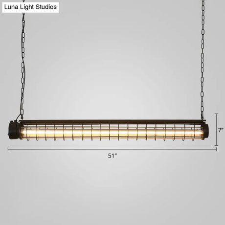 Industrial Black Cage Island Pendant - Tubular Design For Dining Room Ceiling
