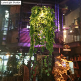 Industrial Black Cage Pendant Light With Led And Plant