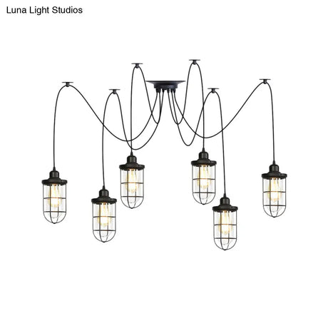Industrial Black Caged Multi-Bulb Ceiling Light With Clear Glass - Perfect For Restaurants And Swag