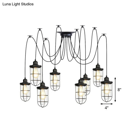 Industrial Black Caged Multi-Bulb Ceiling Light With Clear Glass - Perfect For Restaurants And Swag