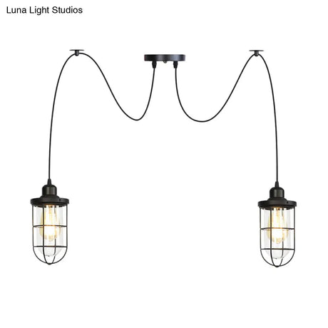 Industrial Black Caged Multi-Bulb Ceiling Light With Clear Glass - Perfect For Restaurants And Swag