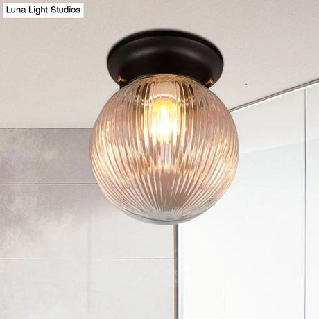 Industrial Black/Clear Glass Flush Mount Lighting Fixture 6’/6.5’ Wide