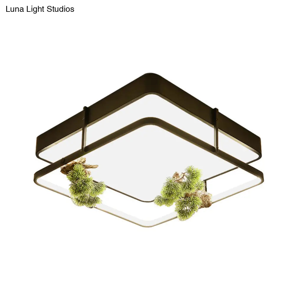 Industrial Black/Gold Led Flush Mount Ceiling Light For Bedroom - 16.5’/20.5’ Square/Round