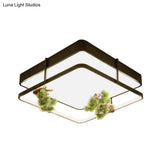 Industrial Black/Gold Led Flush Mount Ceiling Light For Bedroom - 16.5’/20.5’ Square/Round