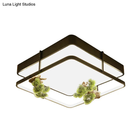 Industrial Black/Gold Led Flush Mount Ceiling Light For Bedroom - 16.5’/20.5’ Square/Round