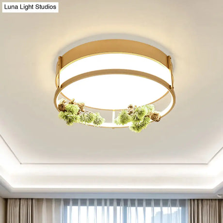 Industrial Black/Gold Led Flush Mount Ceiling Light For Bedroom - 16.5’/20.5’ Square/Round