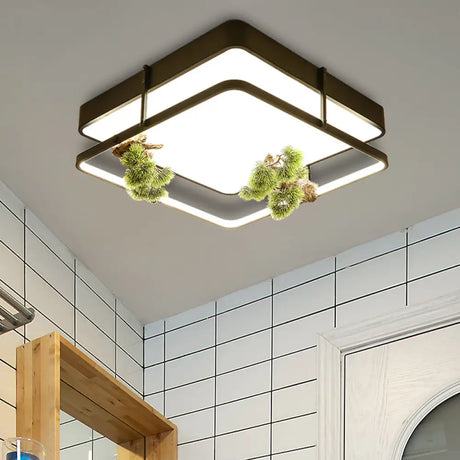 Industrial Black/Gold Led Flush Mount Ceiling Light For Bedroom - 16.5’/20.5’ Square/Round