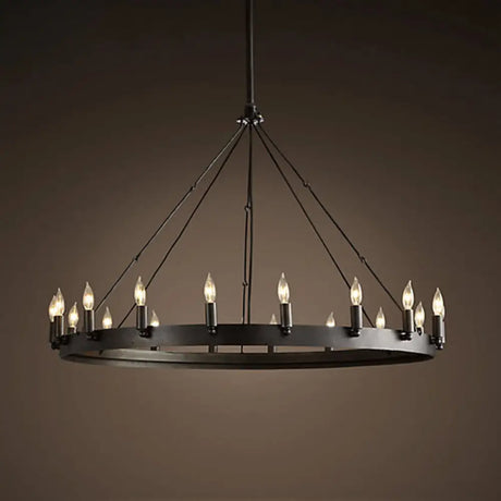 Industrial Black Iron Circle Chandelier With 12/18 Lights Bare Bulb Design - Hanging Lamp Kit 18 /