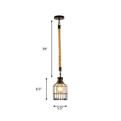 Industrial Metal Bird Cage Pendant Lamp - Black 1-Light Ceiling For Table
